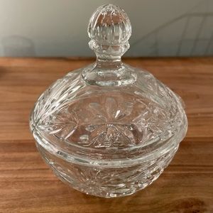 SOLD VINTAGE CRYSTAL CANDY DISH WITH LID.